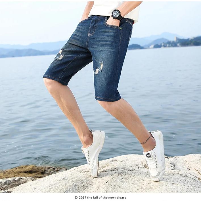 

28-40 летние мужские персонализированные моющиеся джинсовые брюки с перфорацией, большие повседневные средние брюки 28 синий