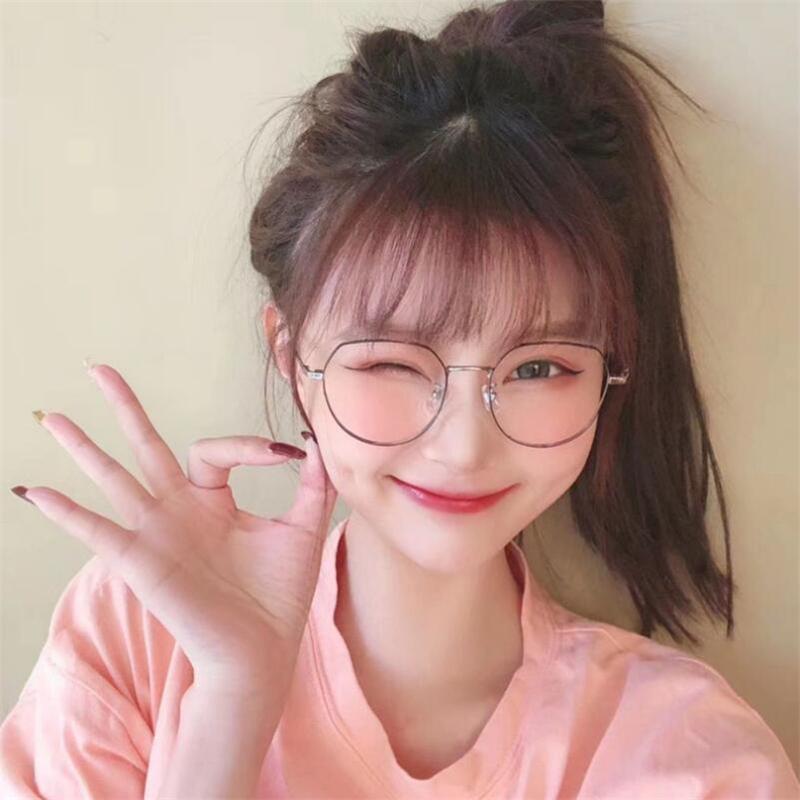Metal Anti Blue Light Myopia Glasses Pink Gold Frame Polygon Nearsighted Spectacles 0 To -6.0