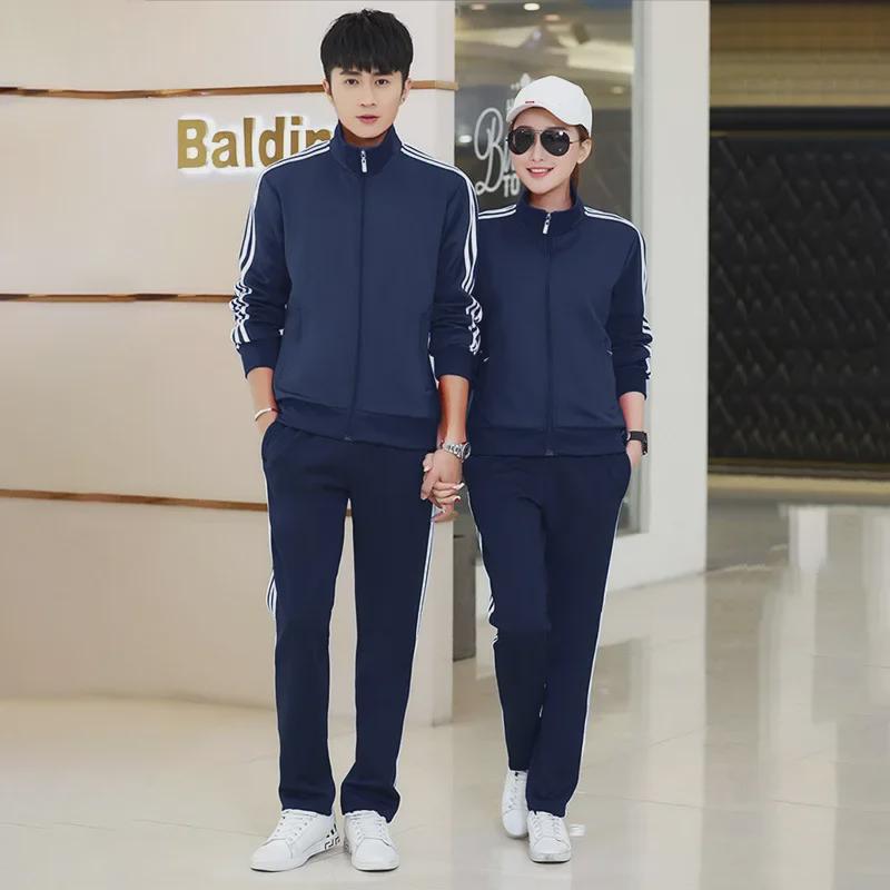 Men's Casual Korean-Style Sports Suit: Spring and Autumn Sweater with Three Stripes, Jacket, and Pants - Unisex, Loose Fit, Two-Piece Set.