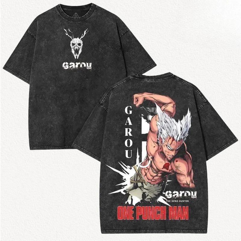 

One Punch Man Garou The Hero Hunter Vintage Acid Wash Double-Sided Graphic Oversized Black T-Shirt | Anime Fan Streetwear Merch Tee S слонова кістка