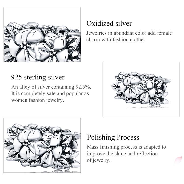 BAMOER 925 Sterling Silver Flower Beads for Women Charm Fit Snake Bracelet DIY Bracelet Fine Jewelry