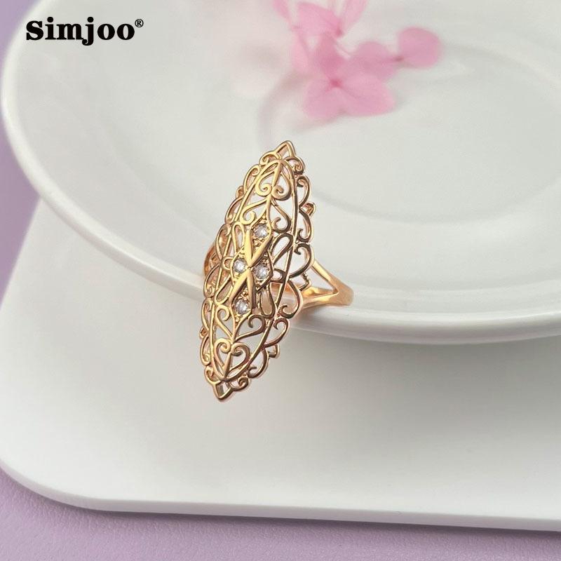 SIMJOO Anel de junta de zircônia geométrica com design de moda em ouro rosa