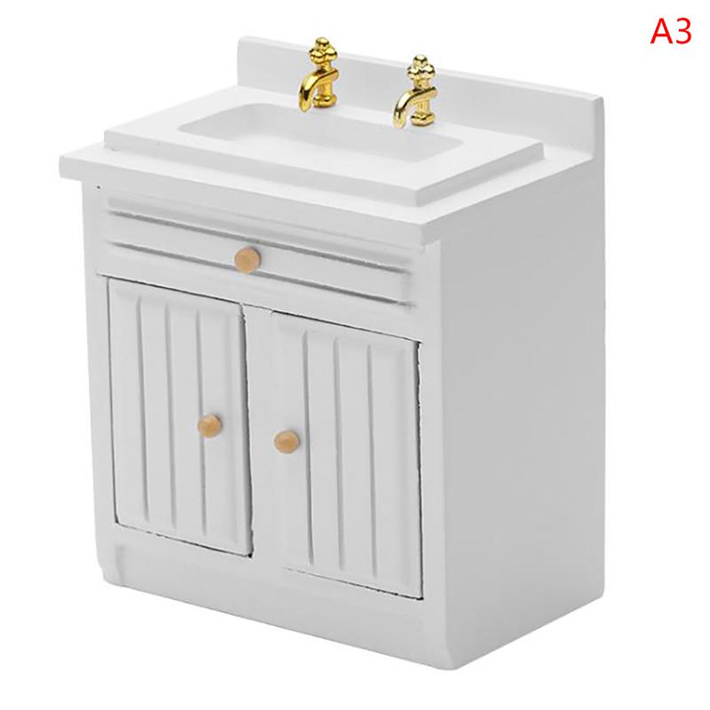 Wooden Wash Basin Cabinet With Hand Sink Miniature Furniture Toys For 1/12 Dollhouse Bathroom Kitchen Decoration
