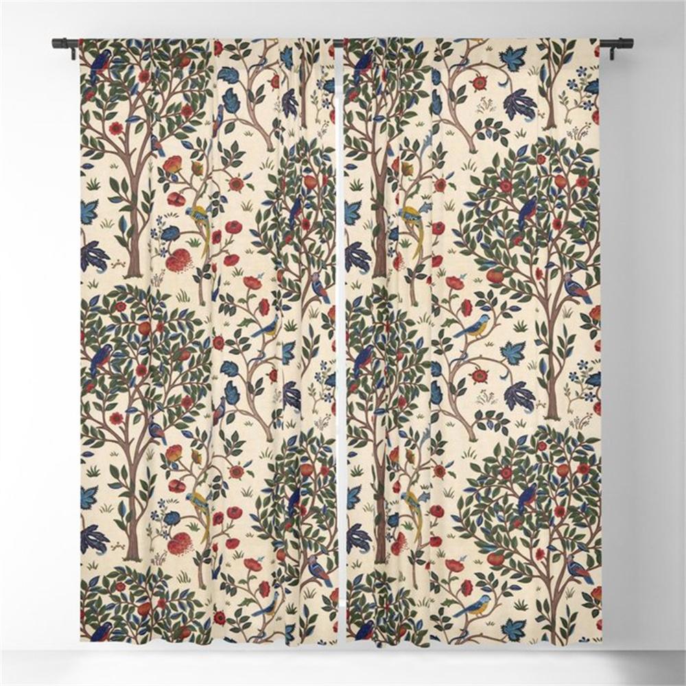 Abstrakte Vintage Retro Blomster Blomsterfugler Tynne Vindusgardiner for Barnerom Stue Kjøkken Dør Hjemmedekor 2 stk.