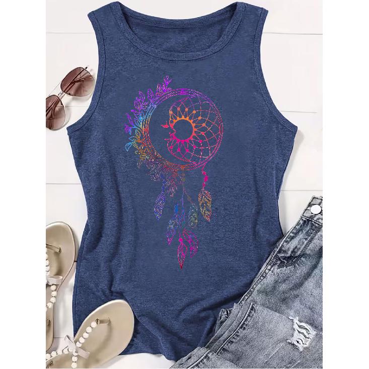 2026 New Arrival: Women's round neck sleeveless tank top with gradient dreamcatcher and floral prints. Casual, versatile and comfortable