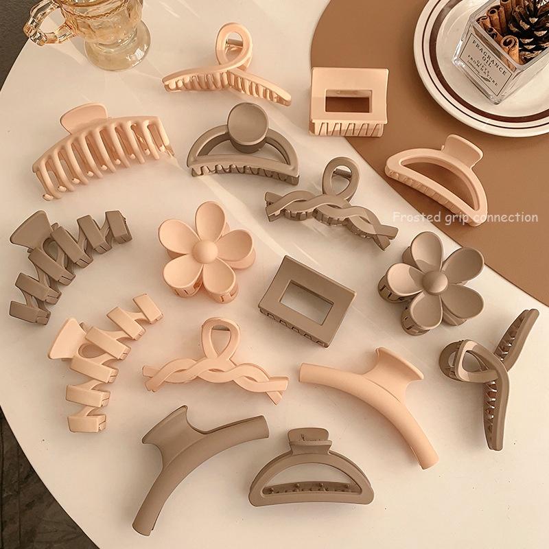 Large Frosted Brown Series Hair Clips Women Back Head Hairpin Korean Milk Coffee Shark Claw Clip Girls Hair Accessories