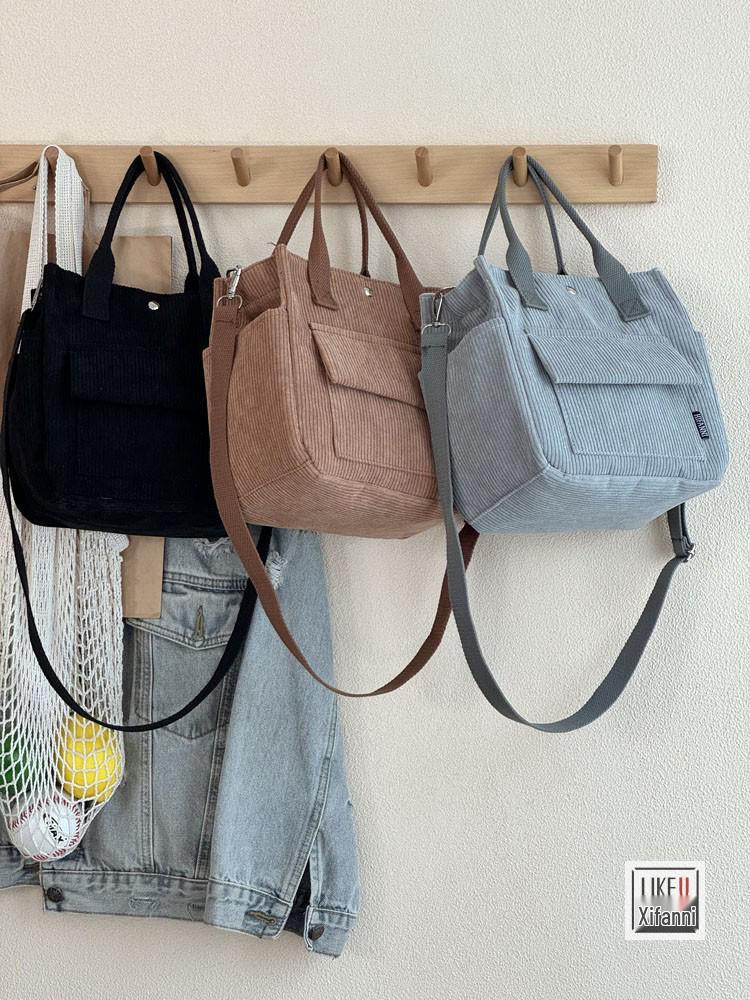 Original Multi-Pocket Corduroy Messenger Tote Bag - Versatile Handheld Student & Lunch Bag