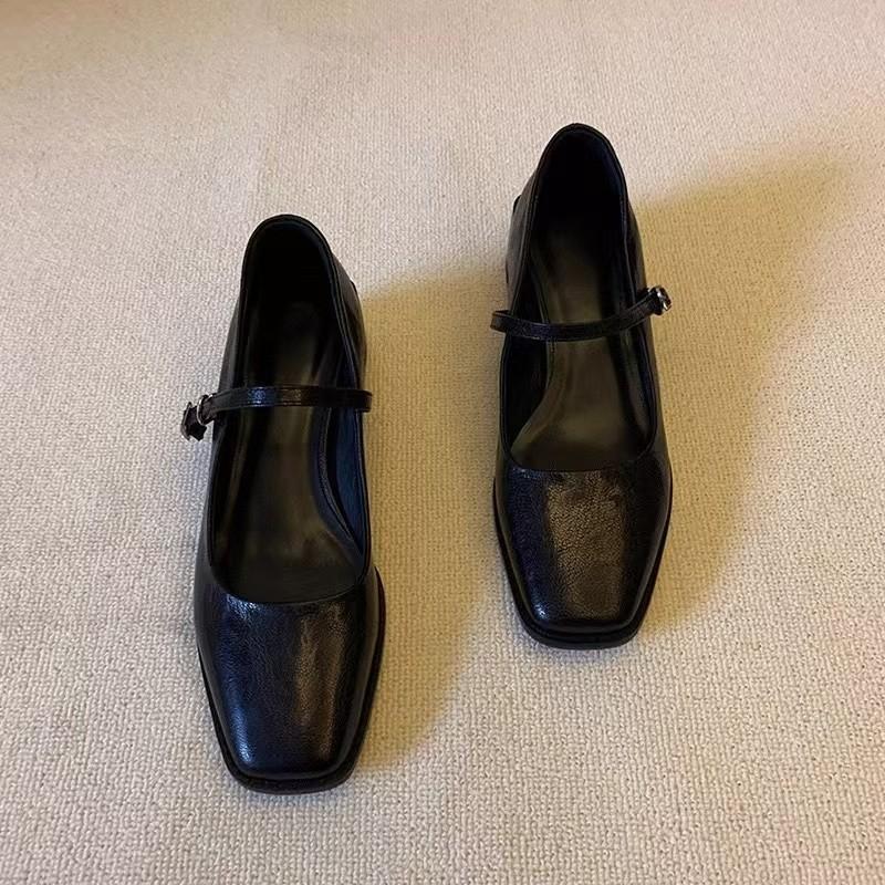 Women's Coarse Heel Shoes Autumn New Square Head Shallow Mouth Soft Sole Anti-slip Wear-resistant Low-top Shoes