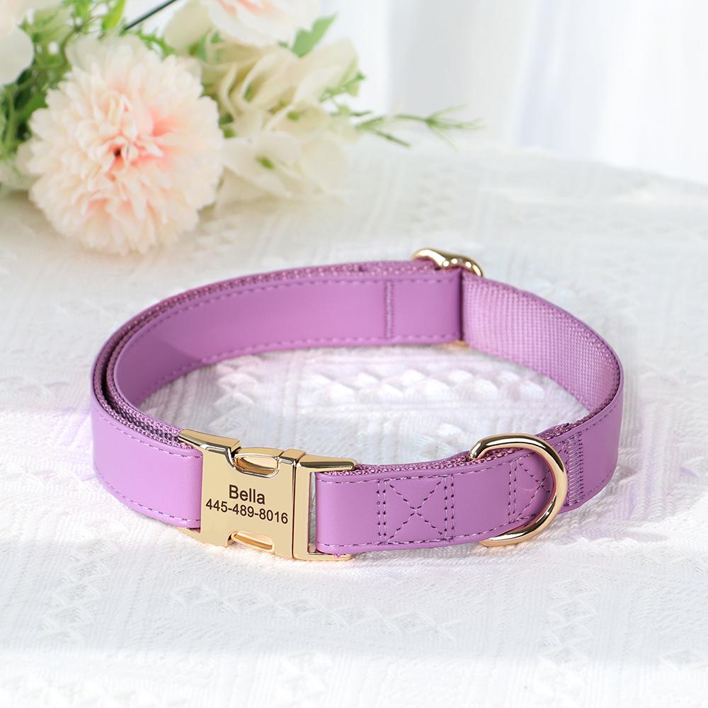 Custom Dog Collar Free Engraved Pet ID Collars PU Leather Dogs Necklace Soft for Small Medium Large Dogs Chihuahua Adjustable