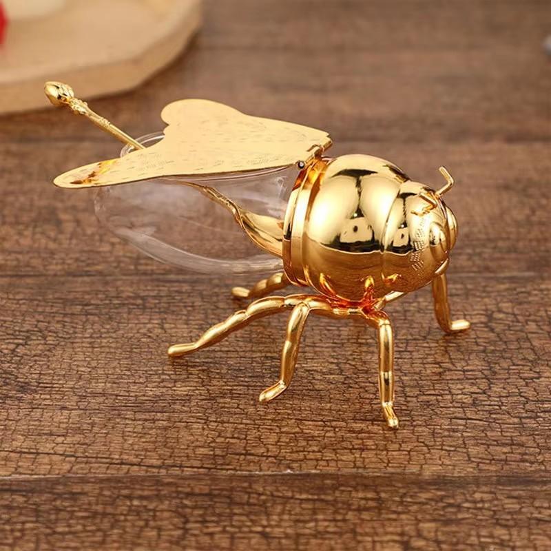 Bee Shape Honey Storage Dispense Container With Spoon Ornament Spice Seasoning Jar Home Kitchen Tool