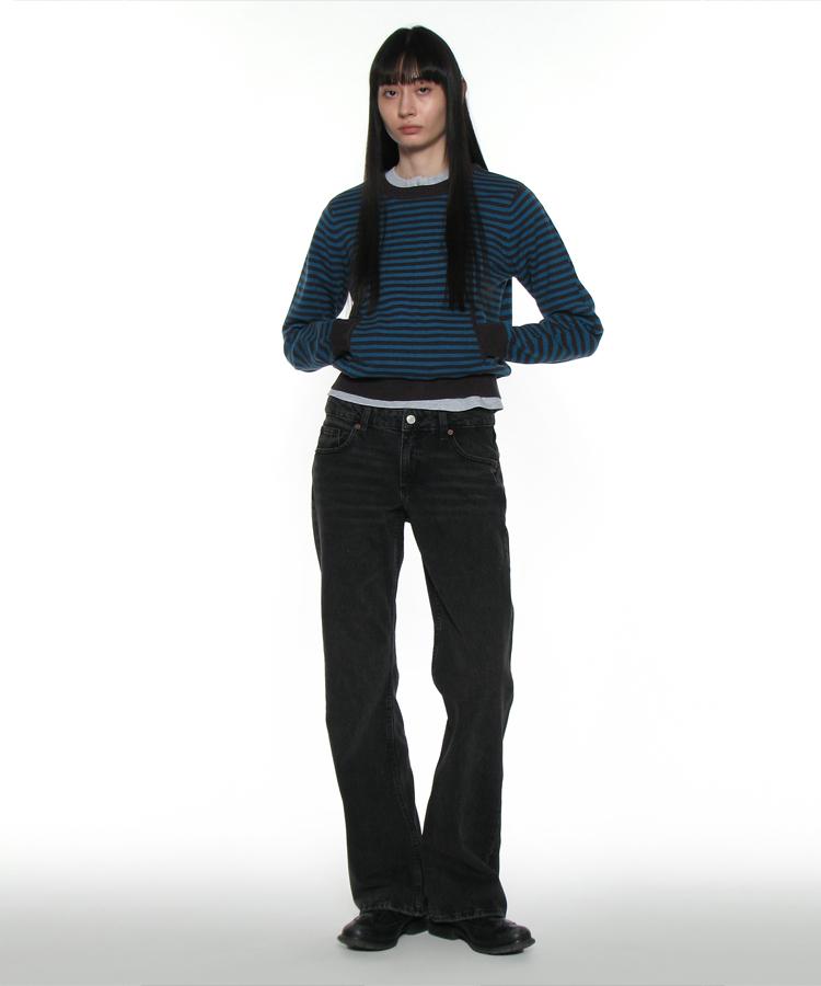 PARTIMENTO WOMEN Pwc Two-Way Pocket Knit Crew_Teal Stripe