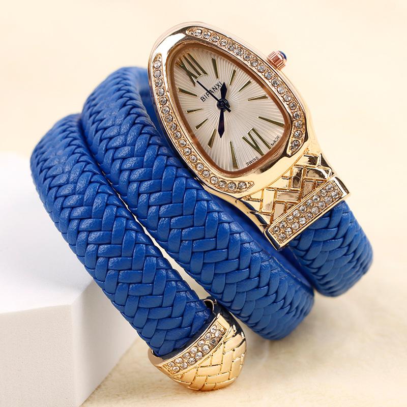 Snake Watch Creative Quartz Watches Dame Rhinestone Leather Armbånd Armbåndsur