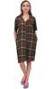 Bimba Olive Green Check Print Short Sleeve Women Shirt Night Dress With Pocket -