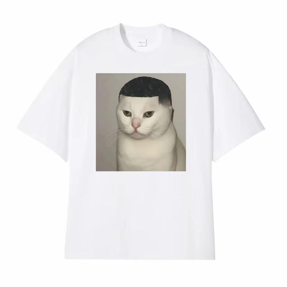 Lässiges T-Shirt mit lustigem "Crazy Cat" Meme-Print — Ein Freizeit-Oberteil mit stilvoller, cooler und klassisch humorvoller Ausstrahlung. Damenbekleidung Mode Y2K