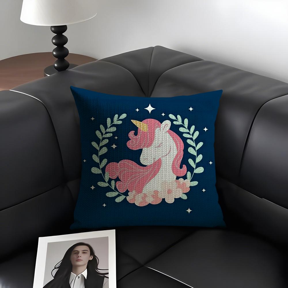 Unicorn Cute Cushion Cover Natural Linen Organic Fabric DoubleSided Printing Sofa Home Decor Gift Pillow Case