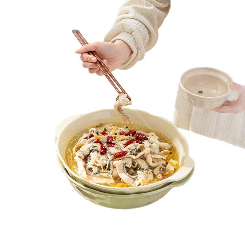 ZISIZ Large Double-Handled Ceramic Serving Bowl