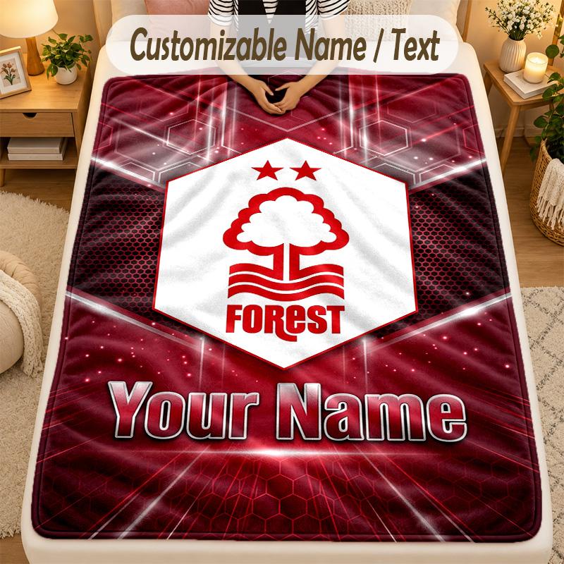 Flannel BlanketNottingham Forest FC Custom Name Text Personalized Soft Warm Throw Blanket Home Decor Gift