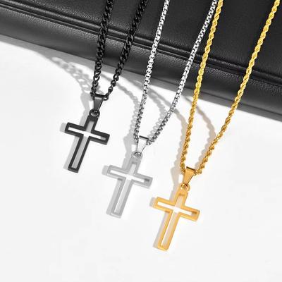 Casual Hollow Cross Necklaces for Men Boys,Waterproof Stainless Steel Cross Pendant Necklace,Religious Faith Prayer Zircon Gift