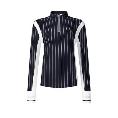 Color Block Schlanke Passform Gestreiftes Stehkragen Langarm T-Shirt Damen Oberteile A11W513216FZA