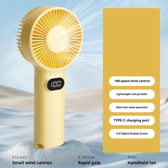 Small Handheld Fan 100 Speed Adjustable LCD Display USB Rechargeable Summer Cooling Fan Portable Travel Mini Personal Fan