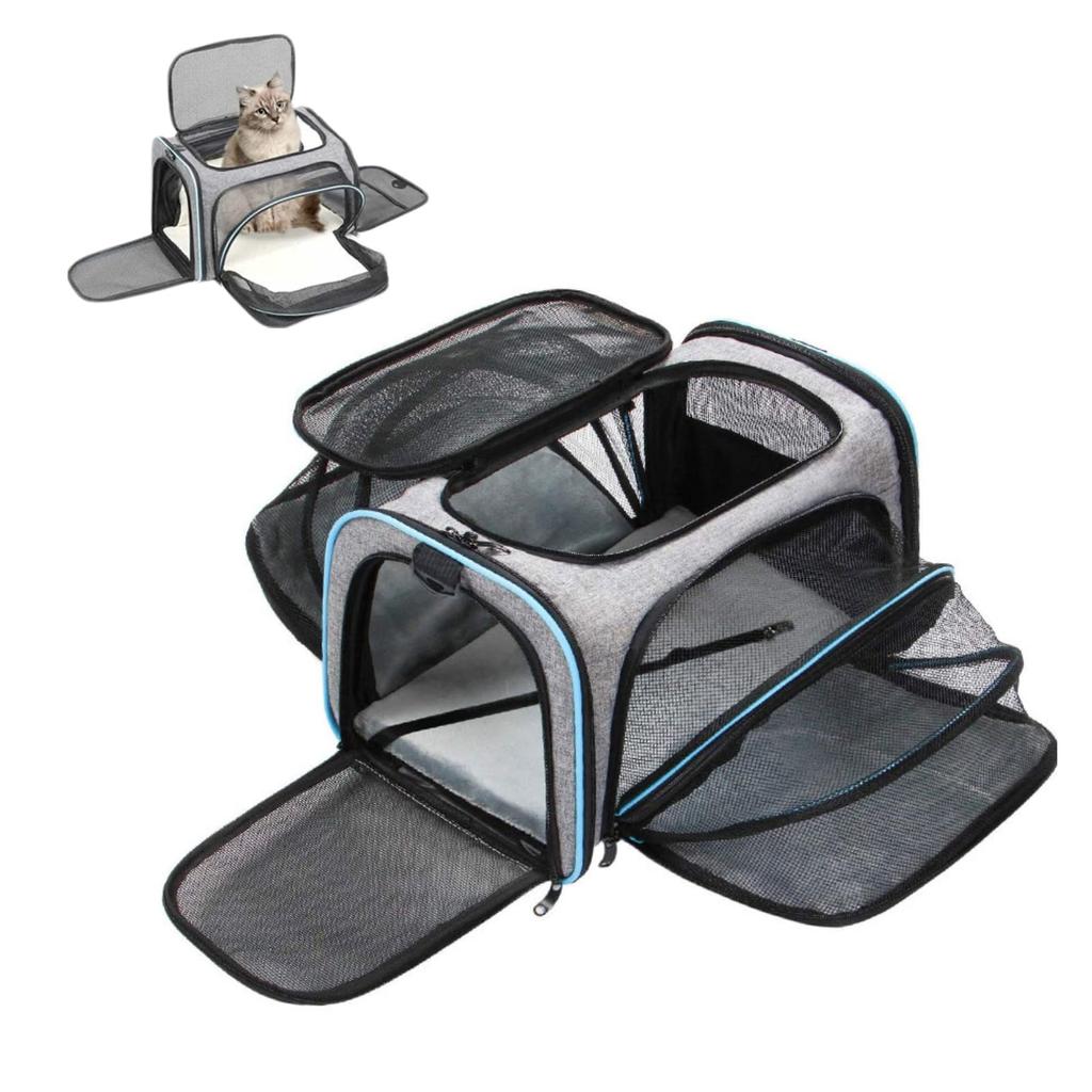 Outop Expandable Pet Carrier for Cats and Small Perfect for Cat Emergency and Large 9kg Weight Capacity with Blue Dogs, Foldable, Outings, Drives,