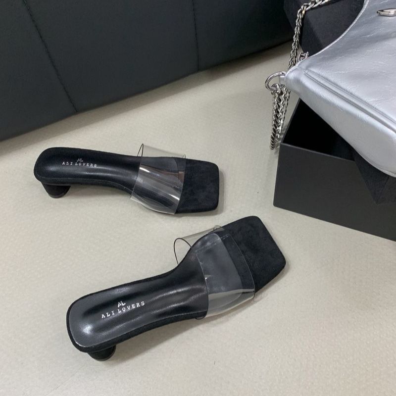 Французская интернет-знаменитость прозрачные крутые тапочки 2025 лето и осень новые толстый каблук сказочный стиль низкий каблук тапочки женская обувь