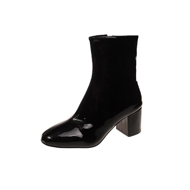 High-heeled short boots children's medium tube autumn new side zipper large size boots fashion thick heel square head