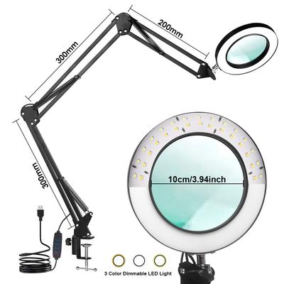New Three-stage Magnifying Glass with Adjustable Angle, Light and Extended Arm. Enlarge Reading. Three Color Lighting Adjustment