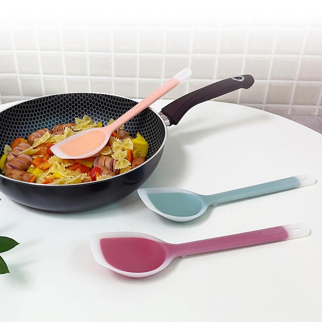 Am Silicone Two-Tone Head-Up Stir-Fry Spoon 3 Color Mint/Orange/Red No Scratch No PFOA