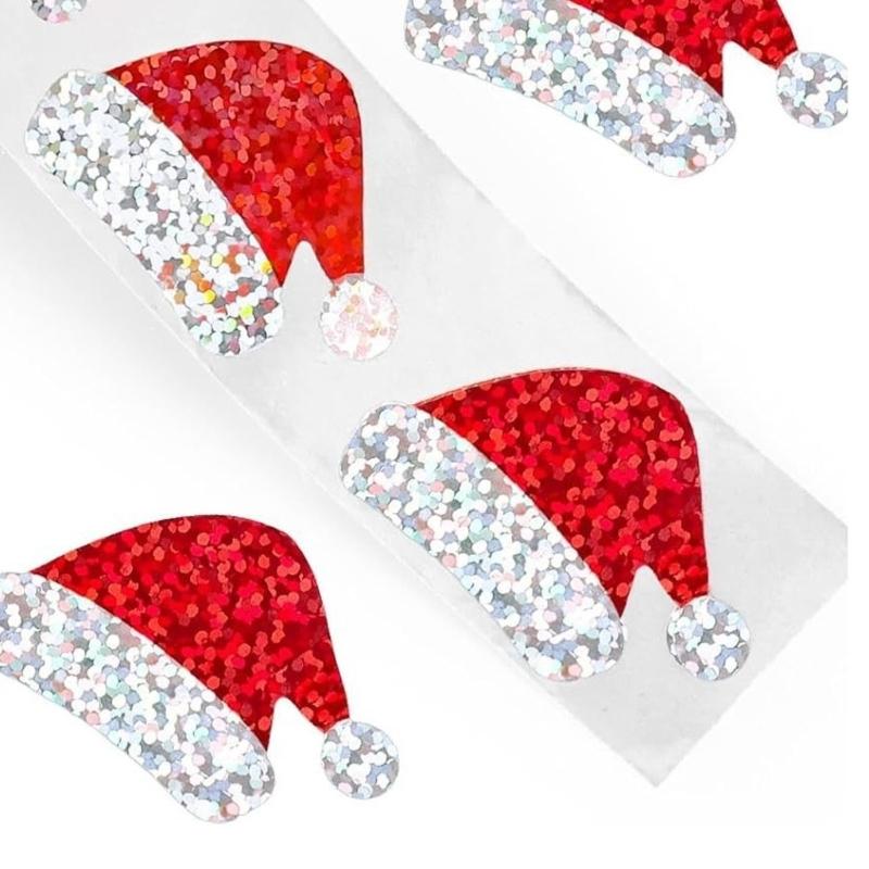 500Pcs Christmas Hat Sticker Wrapping Label for Water Bottle Candy Bag Journal Planner Photo Album Packaging Decoration