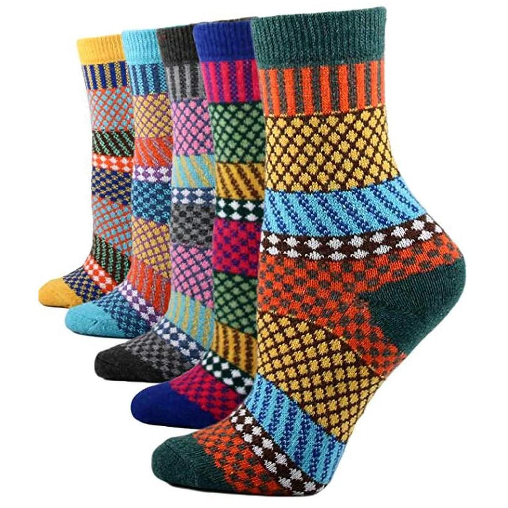 Womens Vintage Winter Soft Warm Thick Cold Knit Wool Socks Geometry Print
