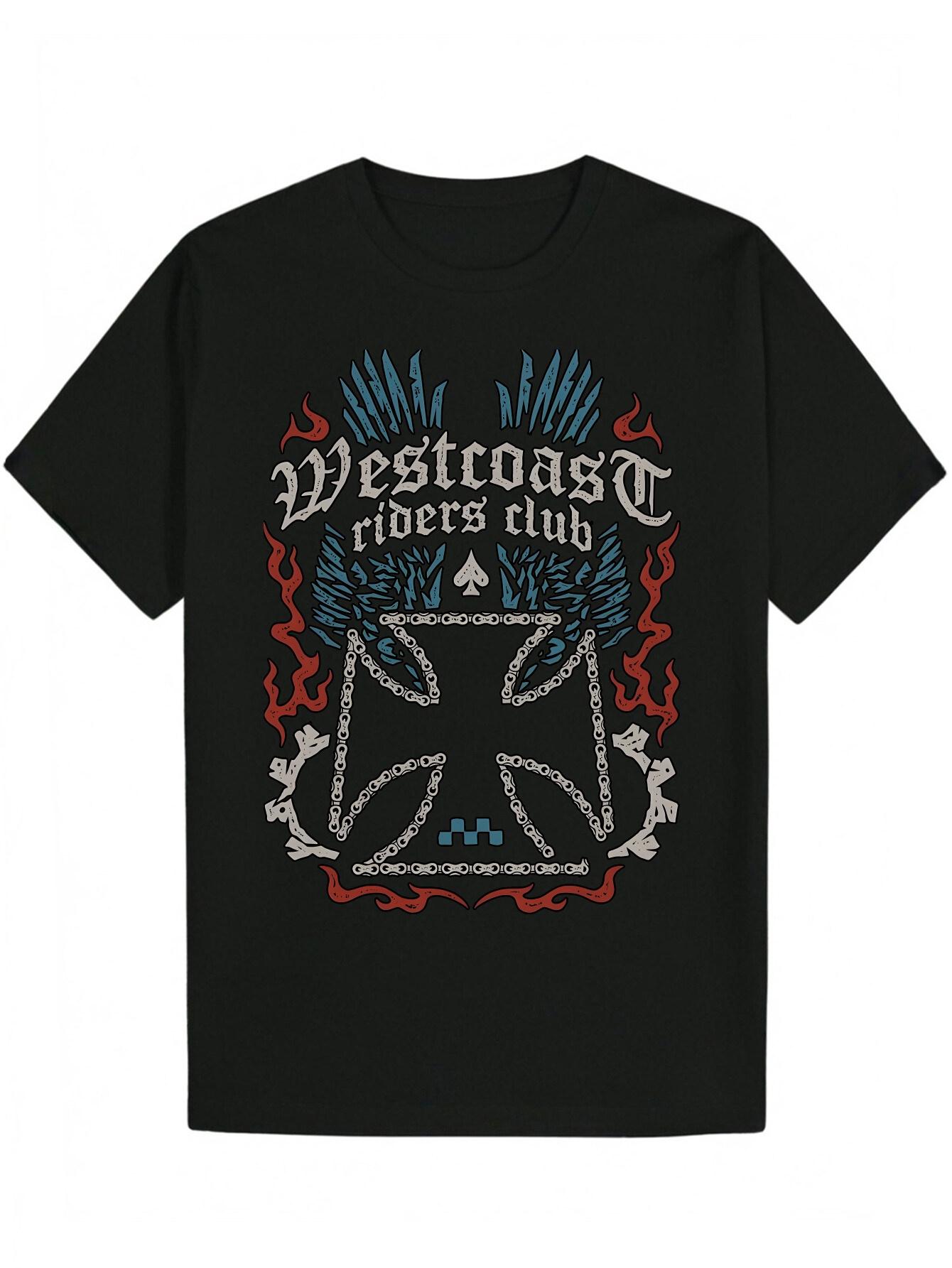 Westcoast Riders Club Graphic T-shirt - Black Casual Summer Tee with Eagle & Flame Design XL