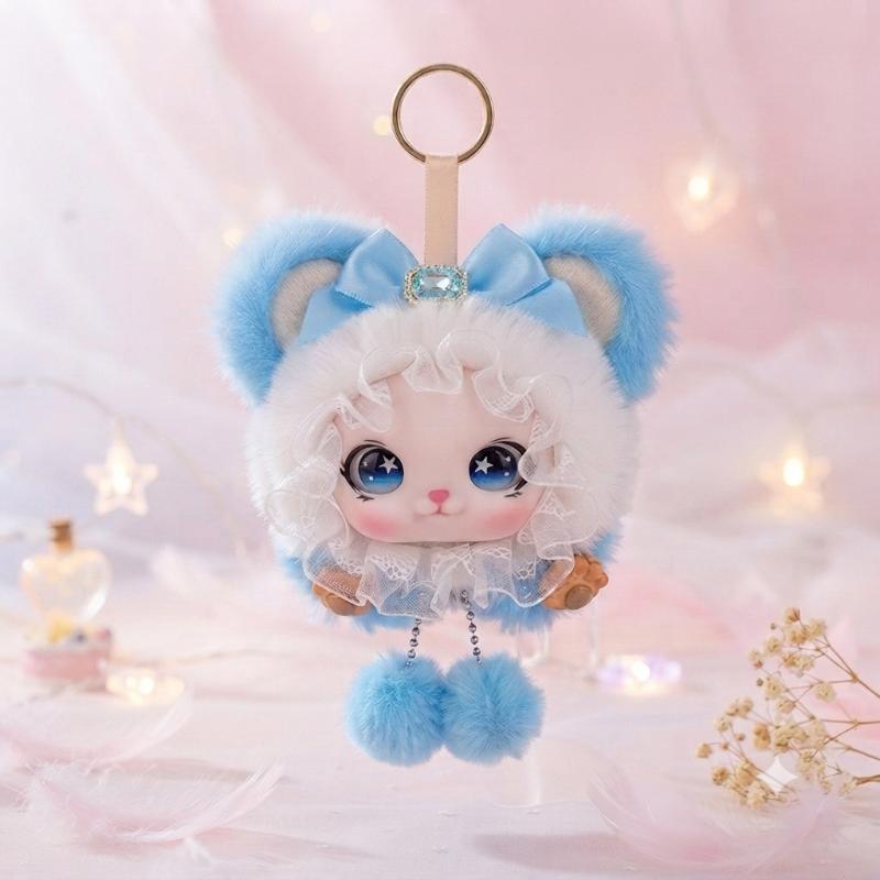 Cute Rabbit Ear Plush Doll Keychain Soft Vinyl Face Plush Pendant Kawaii Bag Charm Lolita Style Key Ring Backpack Hanging Orname