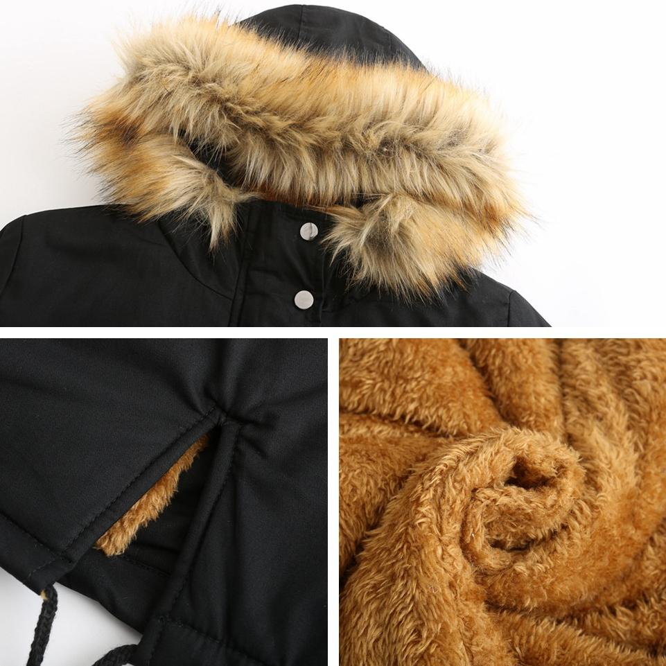 Velvet Cotton Coat Women's Hooded Fur Collar Winter Coat for Warmth Plus Velvet Plus Size Cotton Coat Solid Color Hooded Cotton Coat