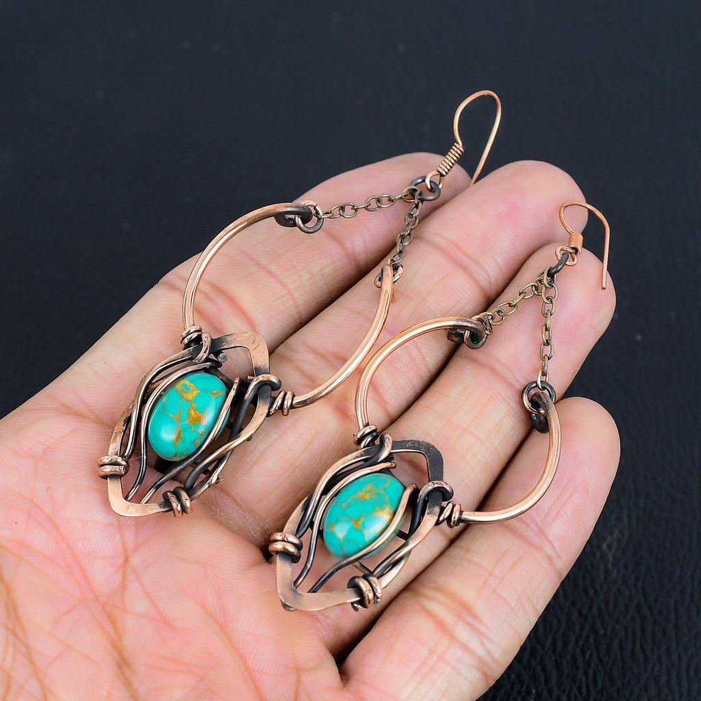 Green Copper Turquoise Necklace, 999 Copper Wire Wrapped Gemstone Jewelry, Handmade Necklace Amazing Jewelry, Gift For Her