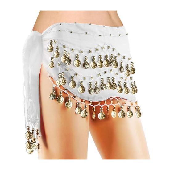 Belly Dance Hip Scarf Women Waist Scarf Belly Dance Skirt with 98 Golden Coins Knot Tying Hip Wrap for Dance Training Performance Beach Wear