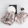 New Fashion Knitted Good Elastic Real Fur Scarf Hat Sets Women Winter Warm Natural Rex Rabbit Fur Scarves Hats Sets