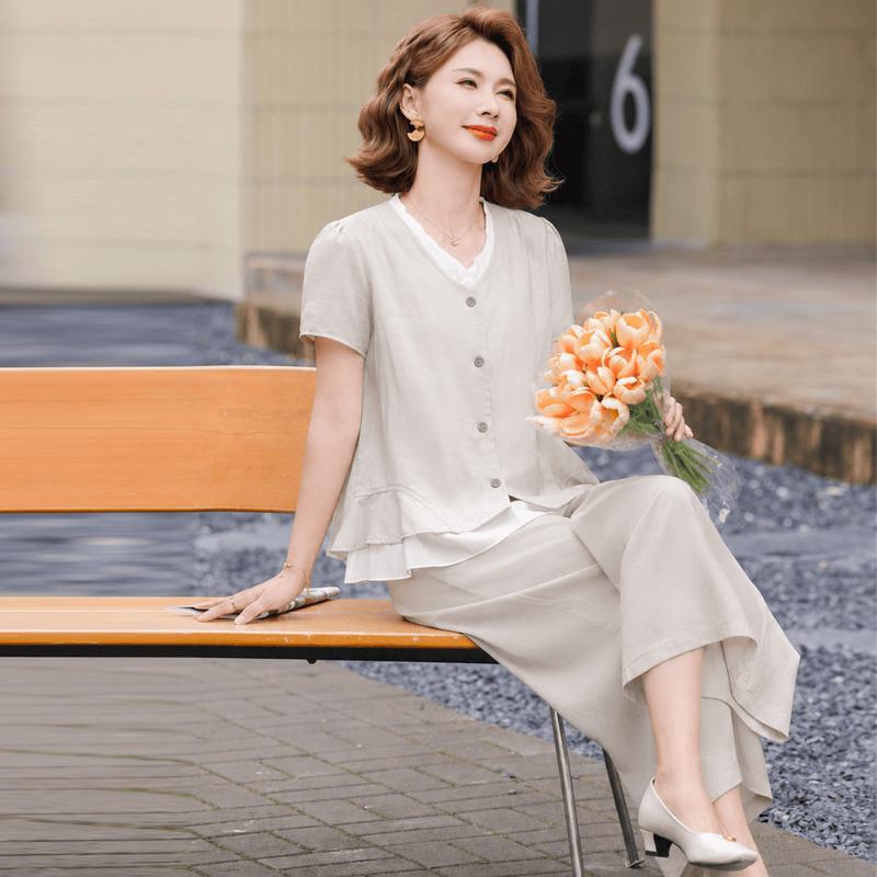 Elegant Middle-Aged Women's Summer Short-Sleeve Suit