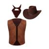 Kids Cowboy Costume Set Printed Fringe Vest Paisley Bandanna Matching Cowboy Hat Carnival Dress Up