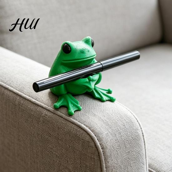 Unique Pen Stand 3D Printed Cute Frog Holder, Bright Green with Pen-Grabbing Structure, Holder Anti-Slip Desktop Organizer for Pens & Makeup Brushes,
