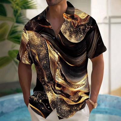 Camicia Estiva da Uomo Colore Inchiostro Stampa 3D Camicie Hawaiane da Uomo Casual Manica Corta Risvolto Top Camicia Larga Oversize