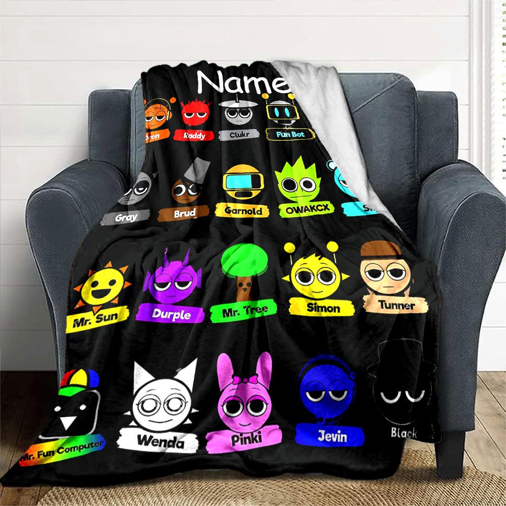 Customiz Name Personality Sprunki Themed Blanket Soft &Warm Sofa Office Bed Travel Lunch Break Blanket, Gift Suitable All Seasons
