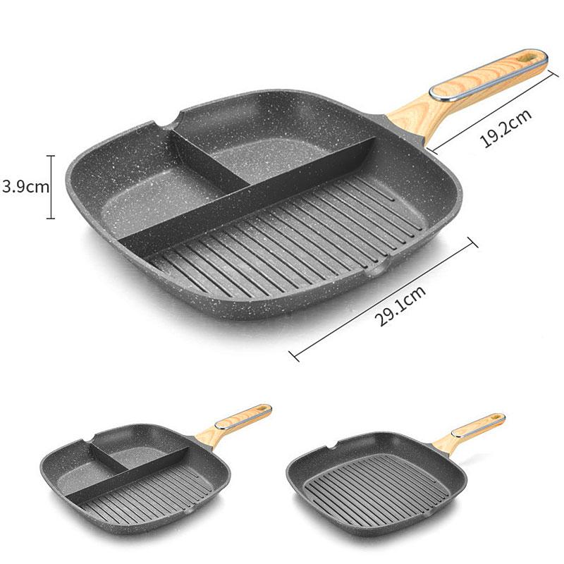 29cm Nonstick Square Grill Pan 3-Section Griddle Skillet Pan Induction Large Breakfast Skillet for Egg Bacon Burgers Cooking Pan