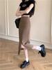 Summer 2025 Plus Size High Waist A-line Slit Midi Skirt - Women's Light Style Bodycon Skirt