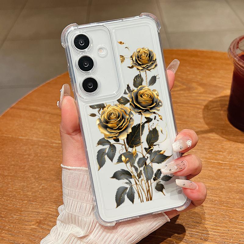 Luxusní průhledný silikonový kryt s květinovým potiskem pro Samsung S25 S24 FE S23 Ultra S22 A56 A36 A16 A55 A35 Nárazuvzdorný ochrana objektivu Tenký měkký kryt na telefon