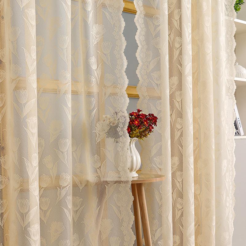 1 st Elegant Blommig Spetsgardin - Halvskir Vit Mesh, Ljusfiltrerande & Luftig Design för Uteplats, Barnrum, Vardagsrumsinredning