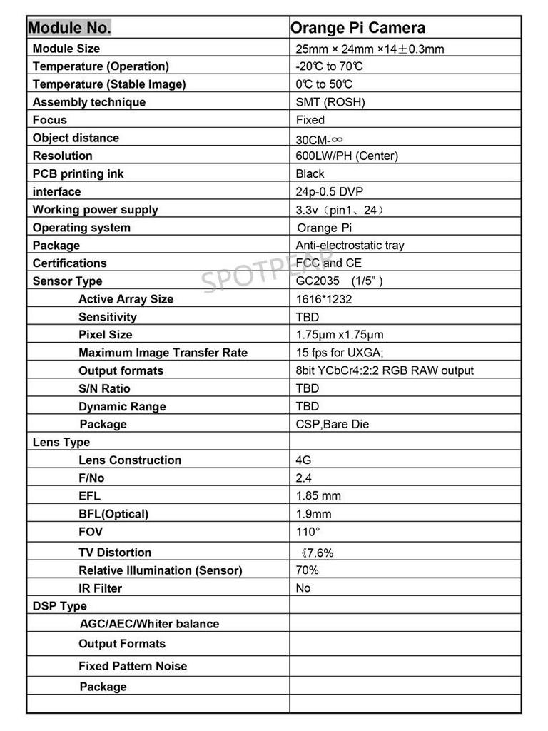Orange Pi GC2035 Camera Module: 2MP Wide-Angle Night Vision