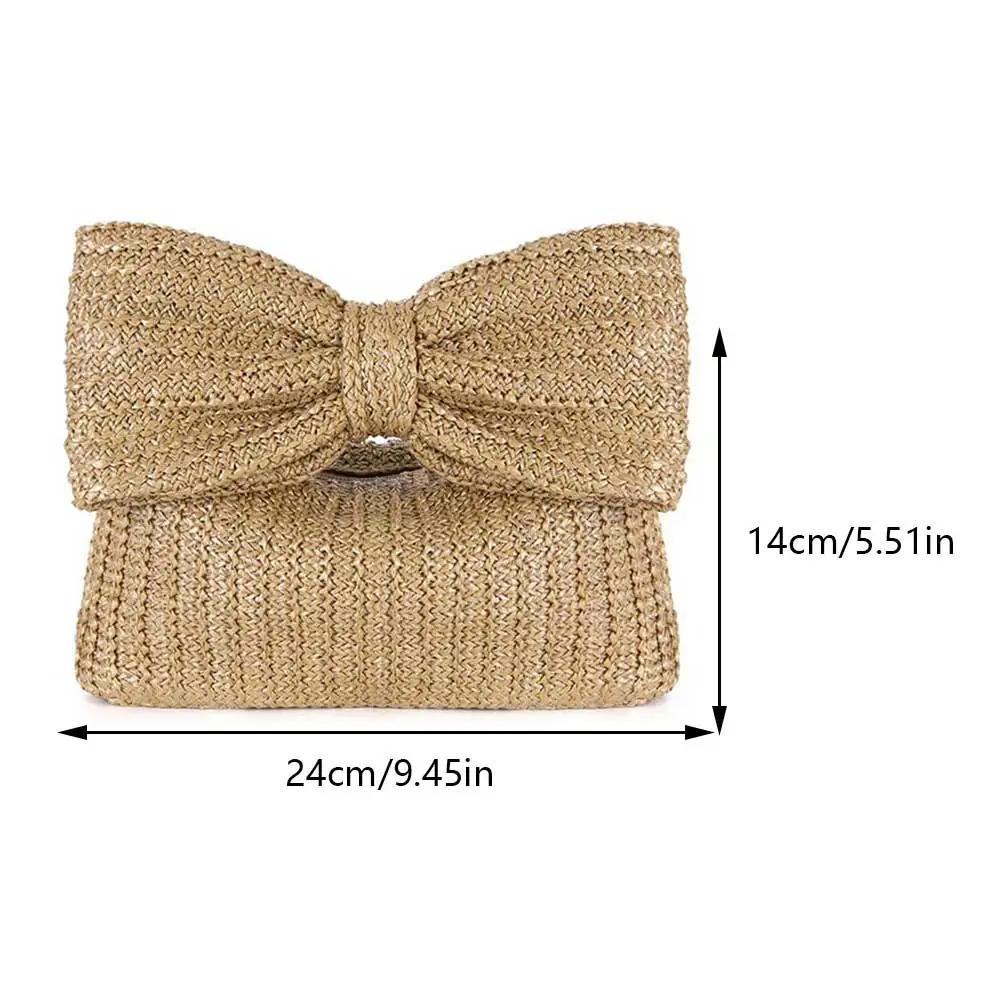 Summer Straw Woven Clutch Bag Women Bow Purse 2025 Luxury Design Ladies Evening Handbag Party Banquet Bags Vacation Beach Tote