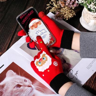 Winter Children Christmas Gloves Boys Girls Cycling Gloves Kids Warm Five Fingers Touchscreen Knitted Gloves 7-10Y
