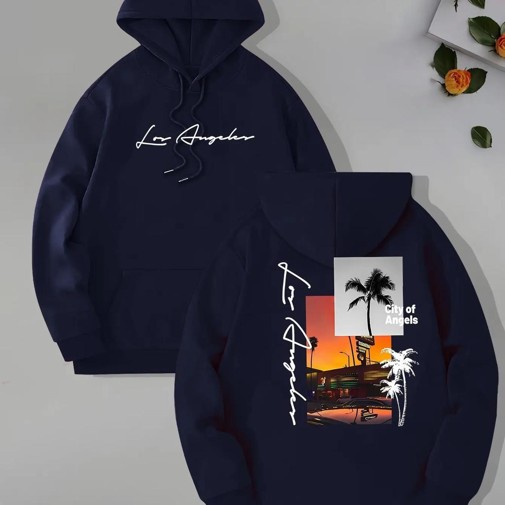 2025 Beach Printed Men's Hooded Sweatshirt with Kangaroo Pouch and Long Sleeve Hooded Sweatshirt, Loose-Fitting Casual Shirt